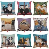 18'' Cute Cat Pattern Sofa Decor Pillow Case Cotton Linen Cushion Cover   273348694273